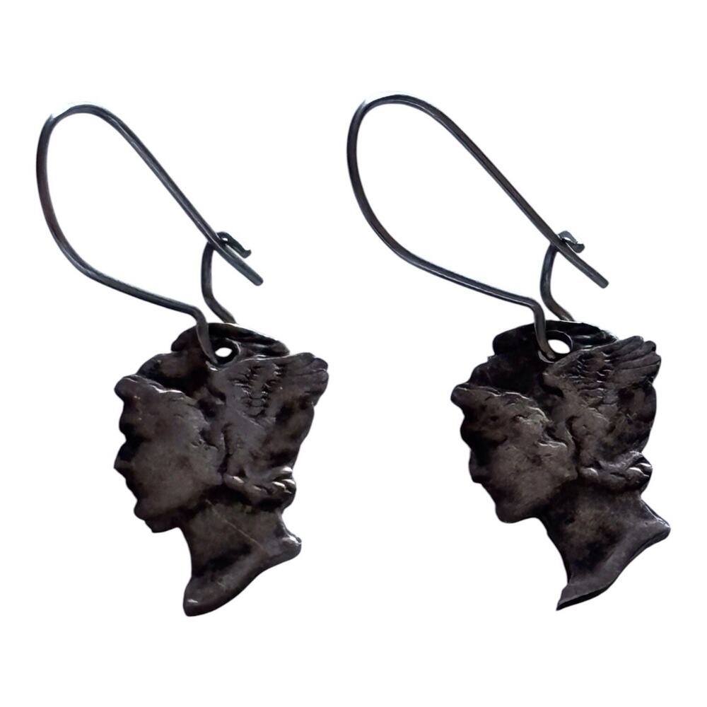 90% Silver Mercury 1942 Dimes Cut Out Head & Liberty Dangle Earrings vintage